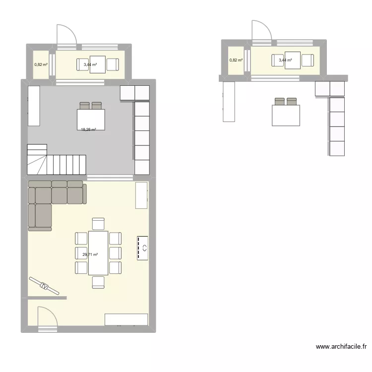 AUVELAIS RDC 1. Plan de 6  et 57 m²