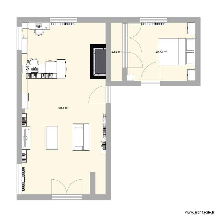 New cave. Plan de 3 pièces et 51 m2
