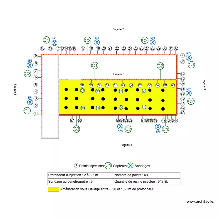 PLE. Plan de 3 pièces et 44 m²