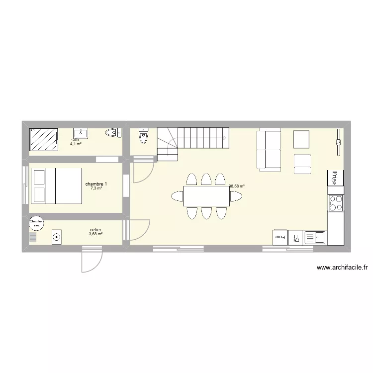 reno. Plan de 4  et 54 m²