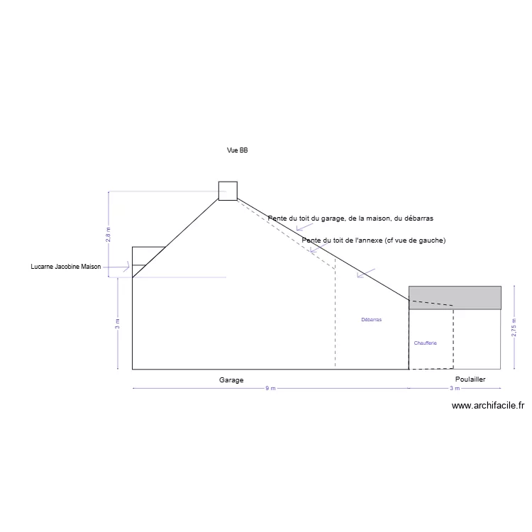 Vue de droite - Vue BB Vieux Four Velux 2026v3. Plan de Vue de droite - Vue BB Vieux Four Velux 2026v3. Plan de