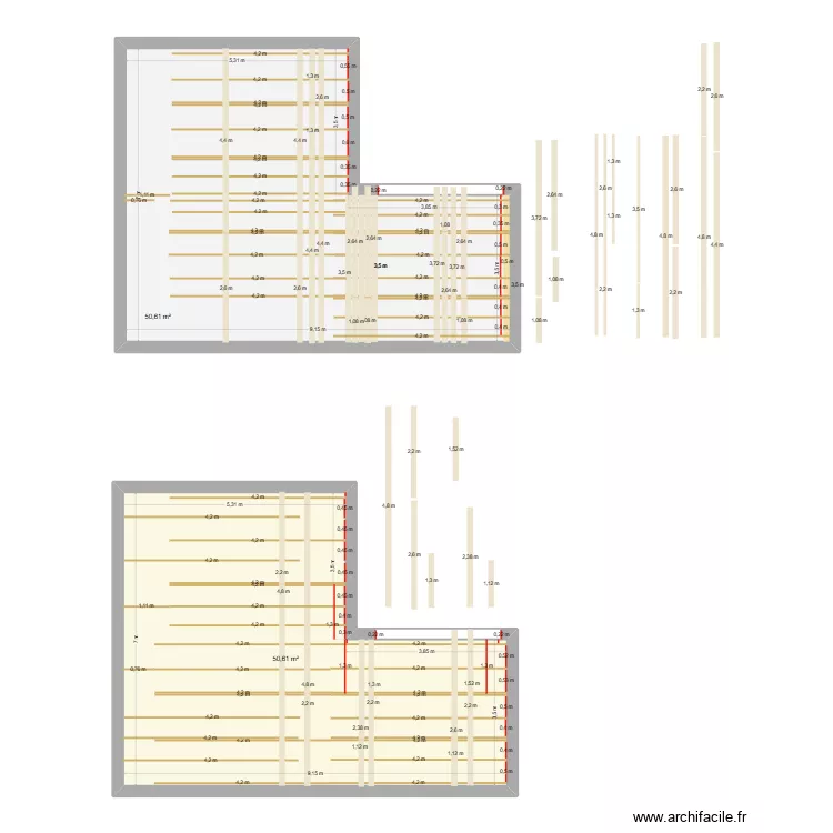 plan terasse. Plan de 2  et 101 m²