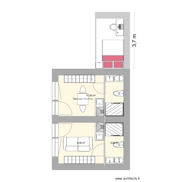 studio. Plan de 3 pièces et 23 m2