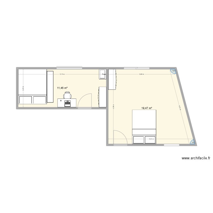 CH Melie. Plan de 2 pièces et 31 m2
