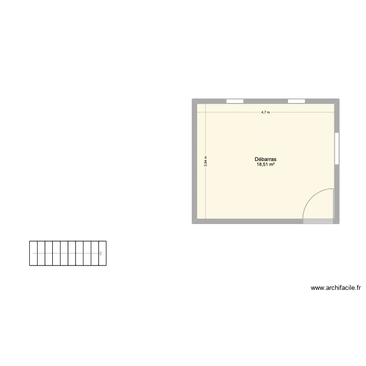 bas. Plan de 1 pièce et 19 m²