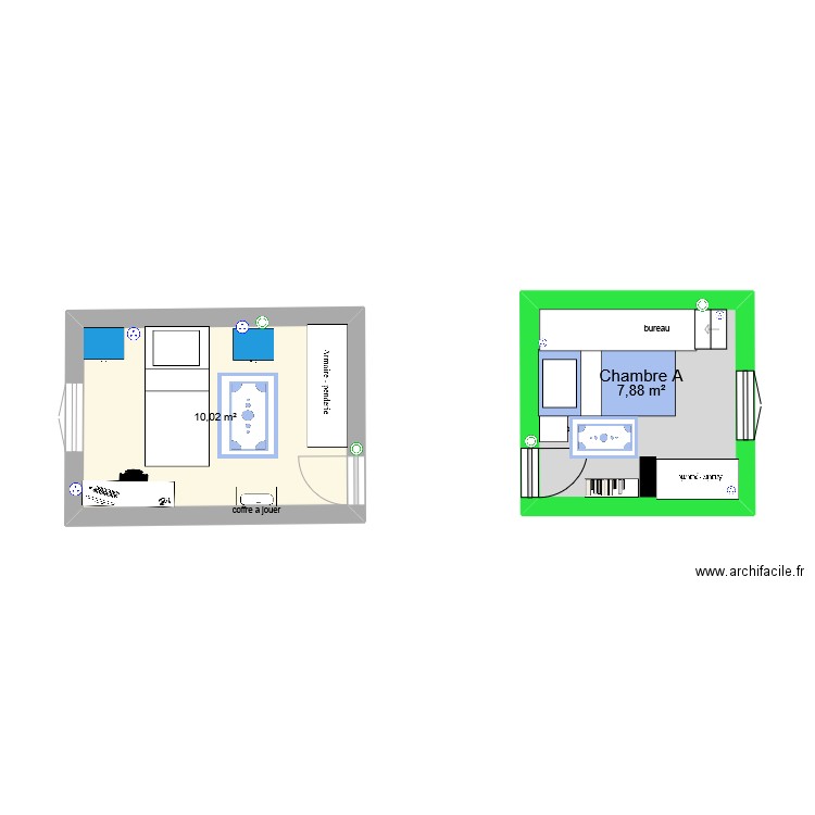 chambreALEX. Plan de 2 pièces et 18 m2