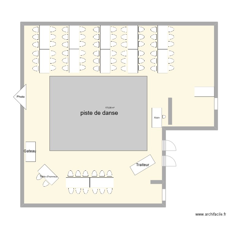 salle mariage. Plan de 1 pièce et 173 m2