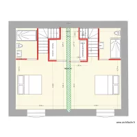 Plan étage avec deux escaliers quart tournants latéraux+dressing