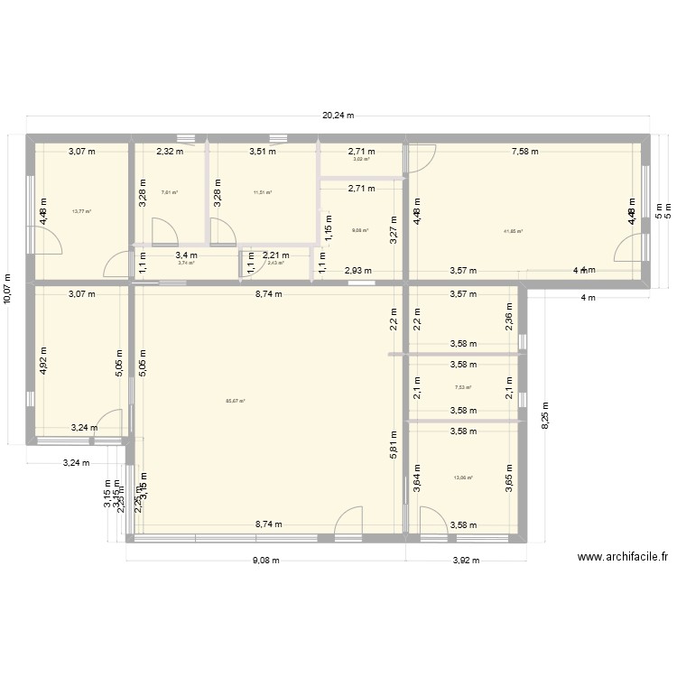 Plan Murs ext. Plan de 11 pièces et 199 m2