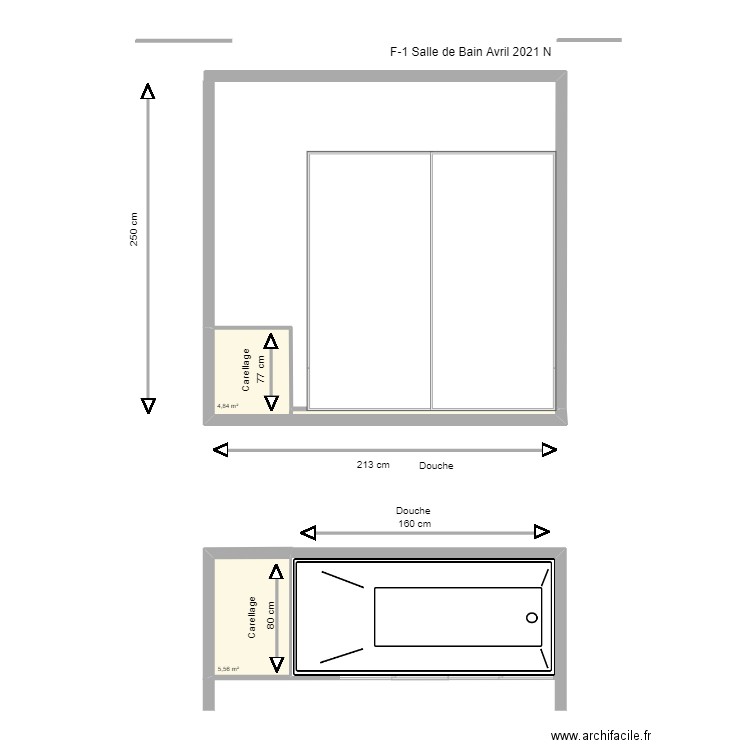 F-1 Salle de Bain Avril 2021 N. Plan de 2 pièces et 10 m2