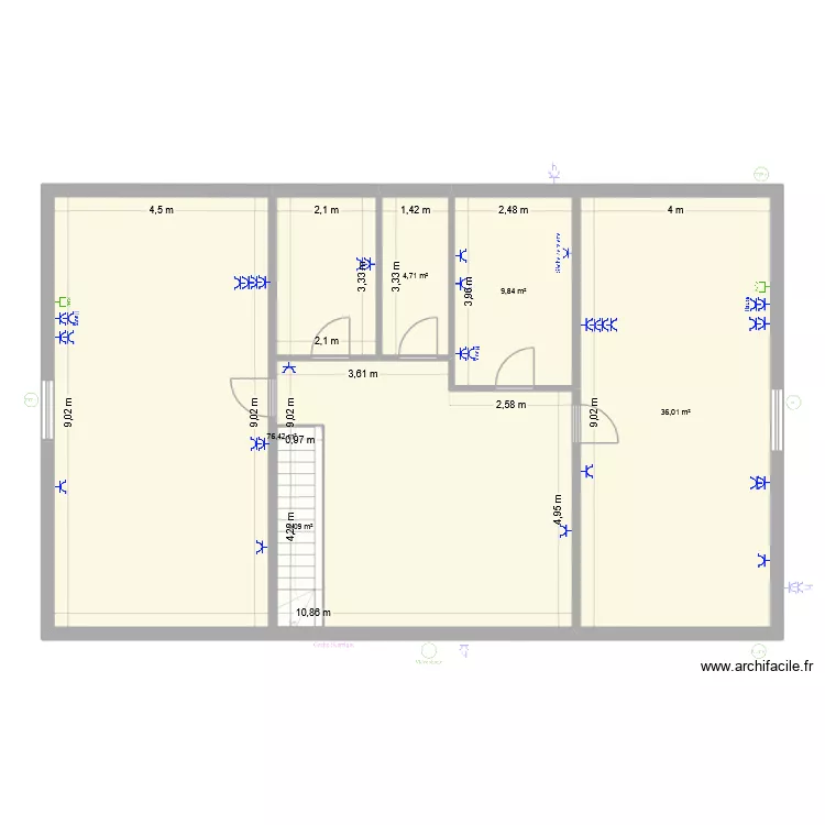 Rez de chauss&eacute;e. Plan de 9  et 267 m²
