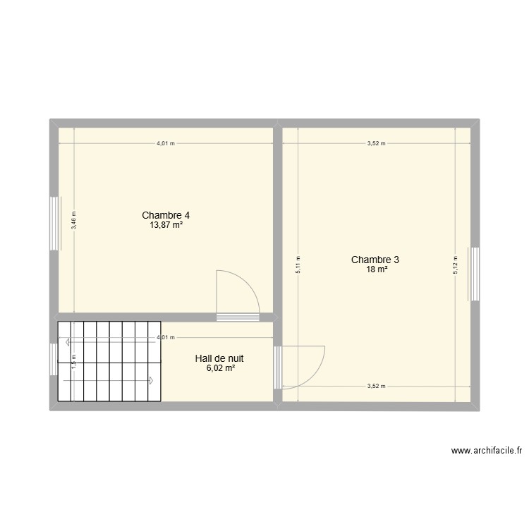 Plan Petites Vignes 2e avec mesures. Plan de 3 pièces et 38 m2