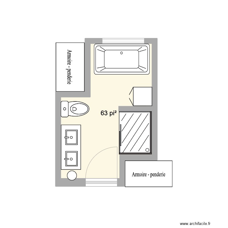 Salle de Bain #3. Plan de 1 pièce et 6 m2