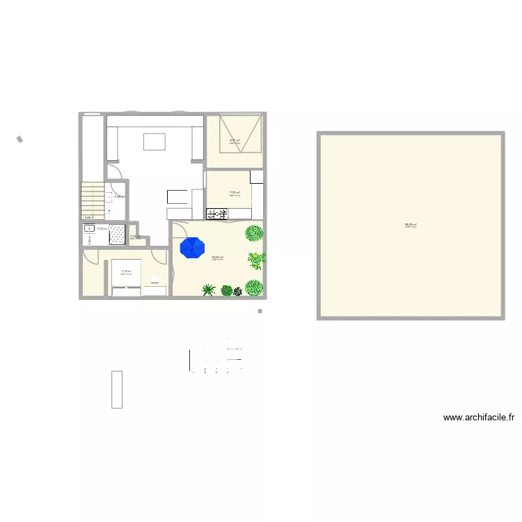 RDC. Plan de 6  et 144 m²