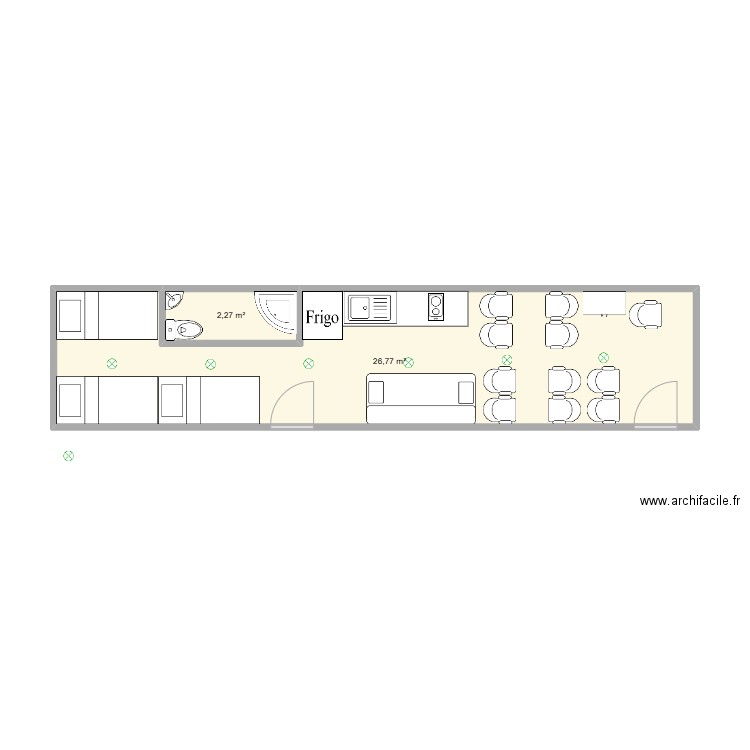 bus. Plan de 2 pièces et 29 m2