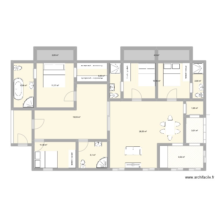 Appartement Kati. Plan de 14 pièces et 124 m2