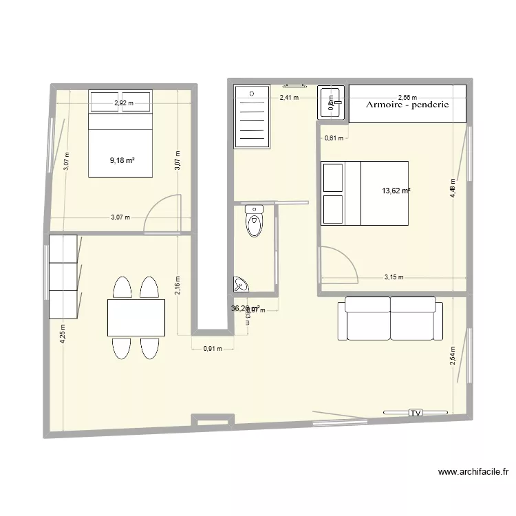 FABIEN. Plan de 3 pièces et 59 m²