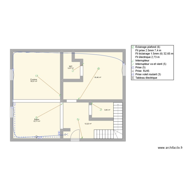 FAOUZI. Plan de 6 pièces et 69 m2