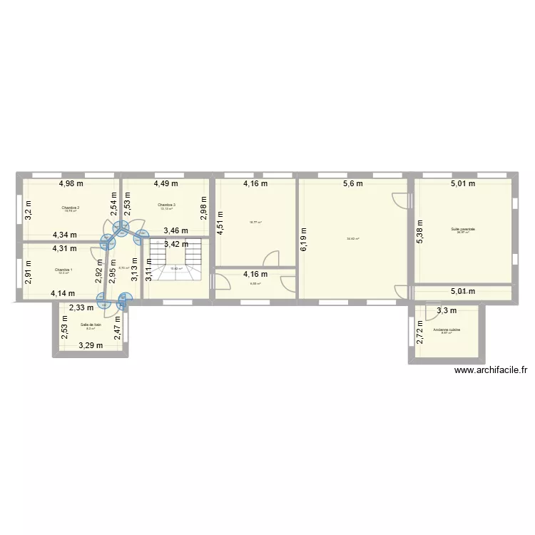 1er &eacute;tage. Plan de 12 Pièces et 166 m²