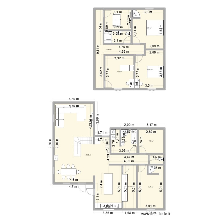 maison Rx. Plan de 11 pièces et 175 m2
