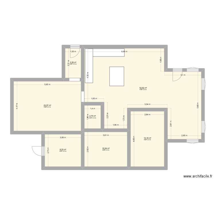 Platte. Plan de 7 pièces et 115 m2