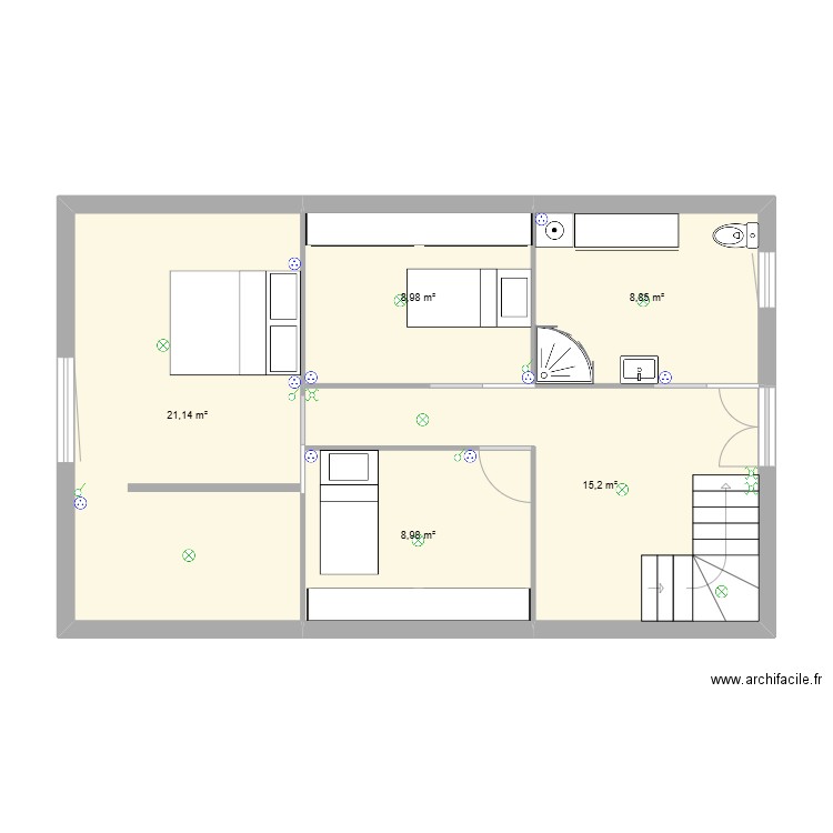 étage grange. Plan de 5 pièces et 63 m2
