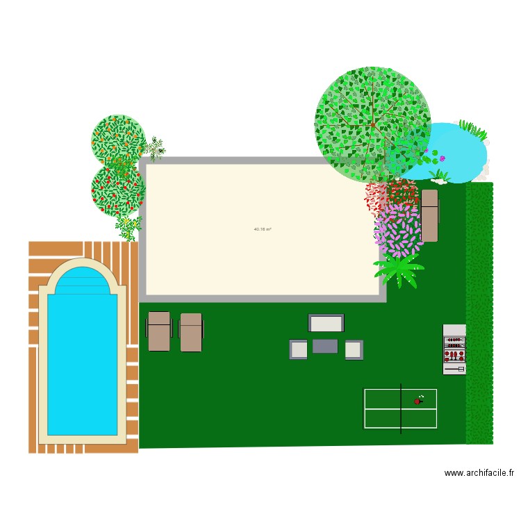 Jardin exterieur. Plan de 1 pièce et 40 m2
