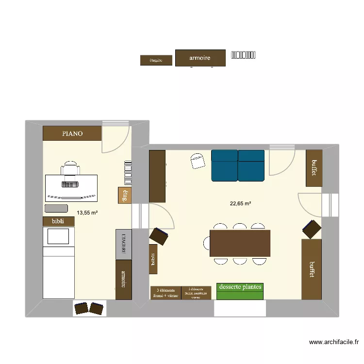 PDM mobilier v3. Plan de 2  et 36 m²