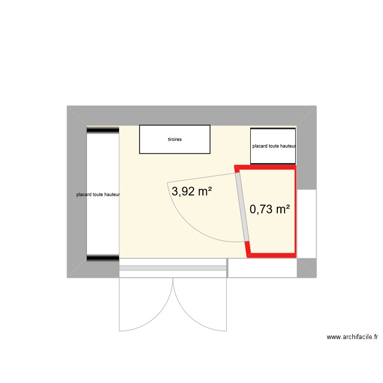 extention bureau. Plan de 2 pièces et 6 m2