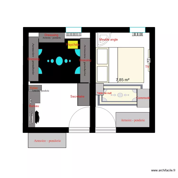 PlayTime Chambres. Plan de 2  et 17 m²