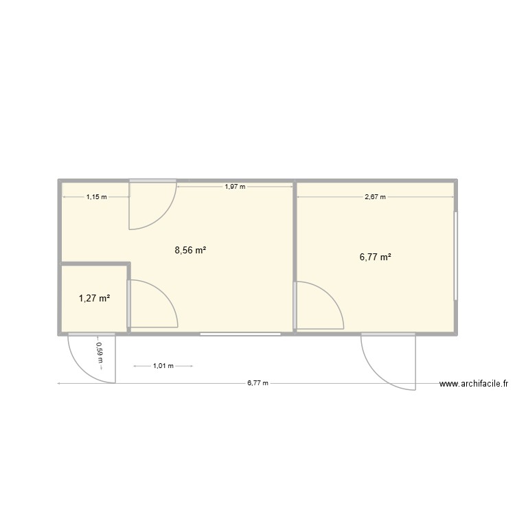 decoupe cuisson. Plan de 3 pièces et 17 m2