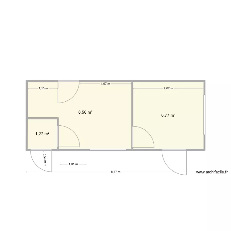 decoupe cuisson. Plan de 3 pièces et 17 m²