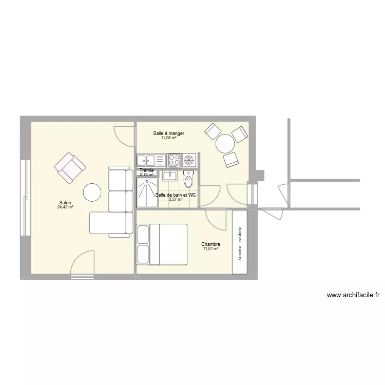 SIOUVILLE - projet agrandissement - V3. Plan de 5 Pièces et 50 m²