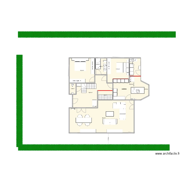 cuisine 2. Plan de 8 pièces et 124 m2