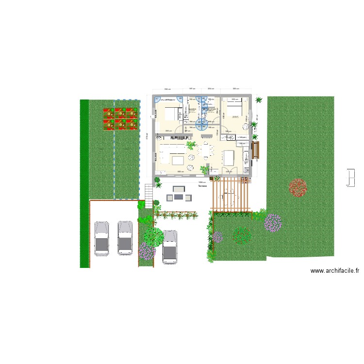 maison RDC. Plan de 4 pièces et 81 m2