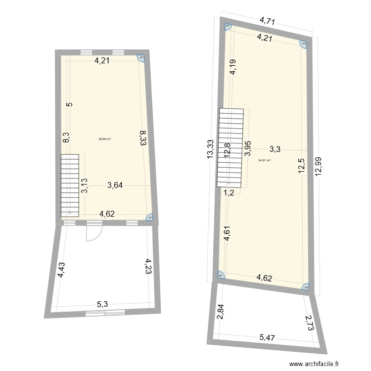APPART LAVERIE. Plan de 2 pièces et 92 m2