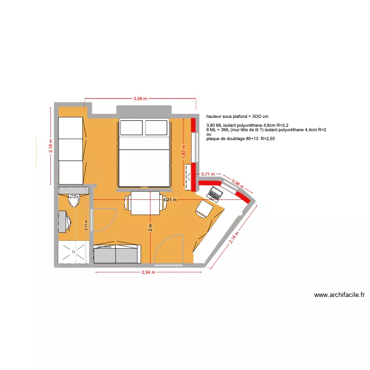 studio Flammarion avec isolation thermique. Plan de 