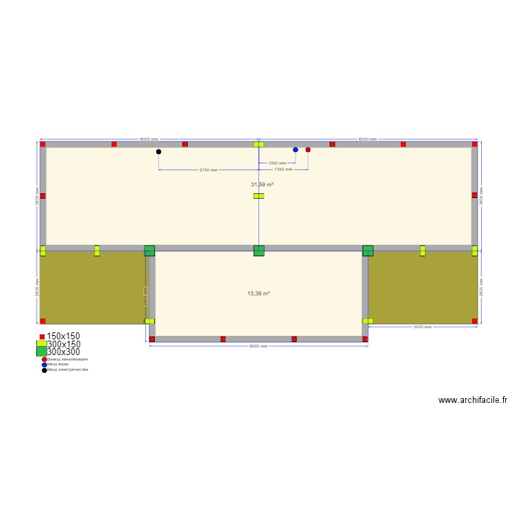 Переславльь О сваи. Plan de 4 pièces et 56 m2