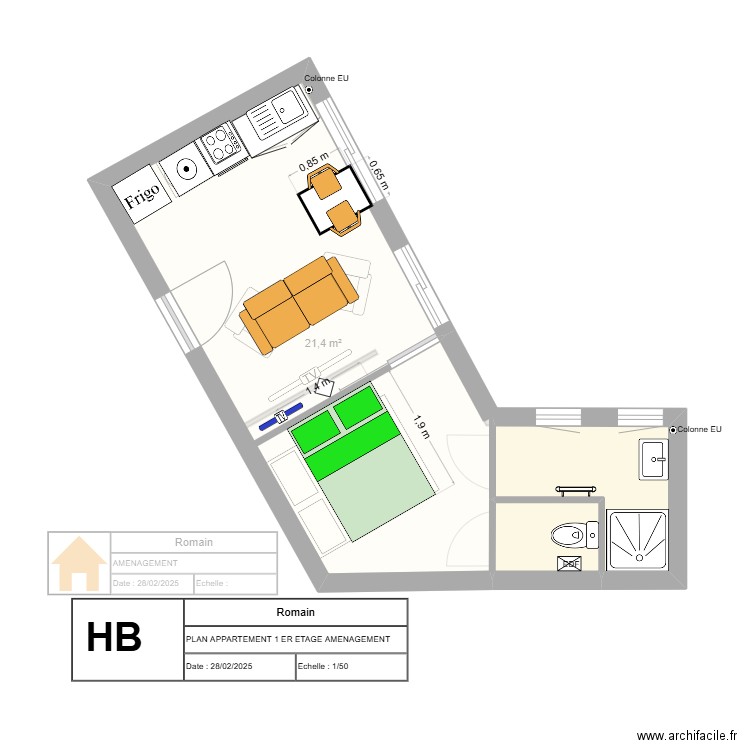 Romain. Plan de 7 pièces et 90 m2