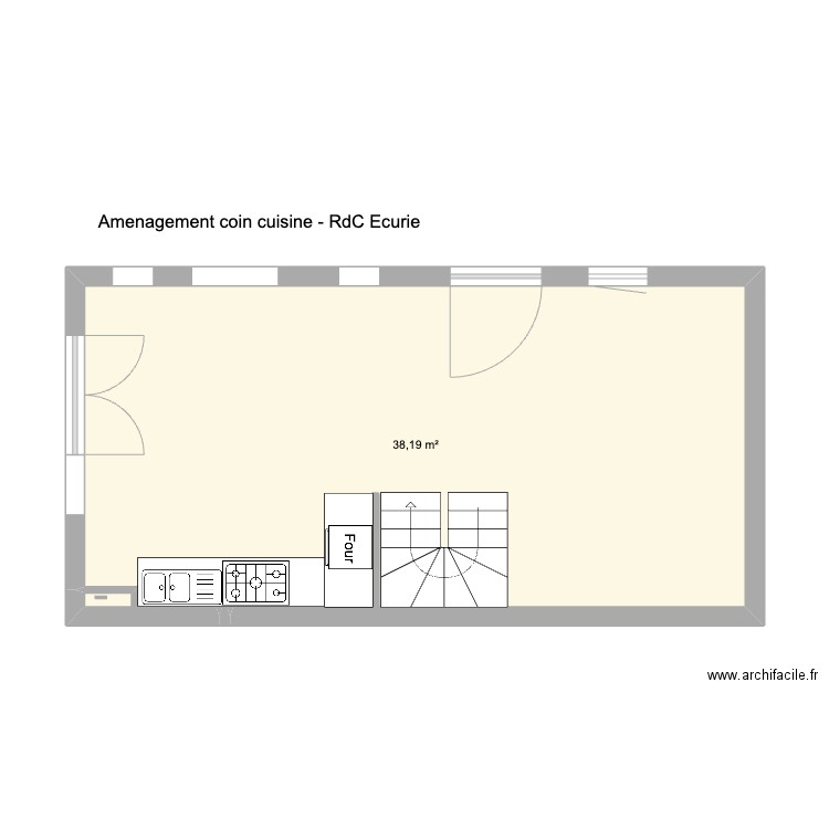 Plan cuisines. Plan de 1 pièce et 38 m2