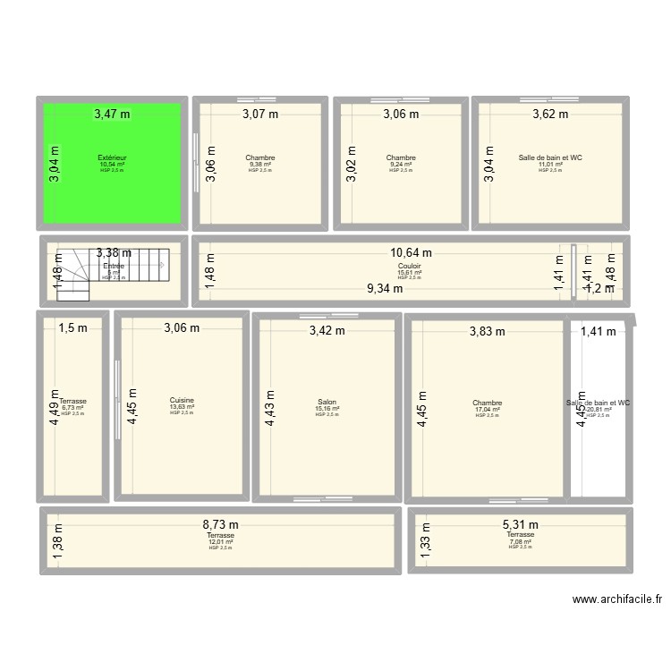 PLAN NIVEAU 1 HABITABLE. Plan de 13 pièces et 139 m2