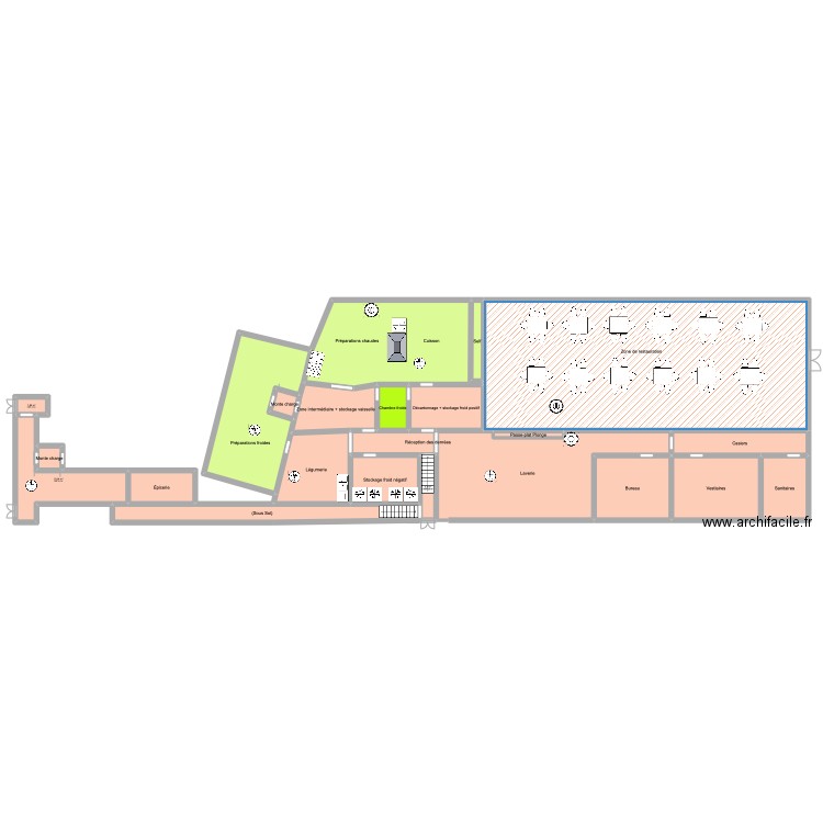 Cuisine centrale plouer. Plan de 23 pièces et 555 m2