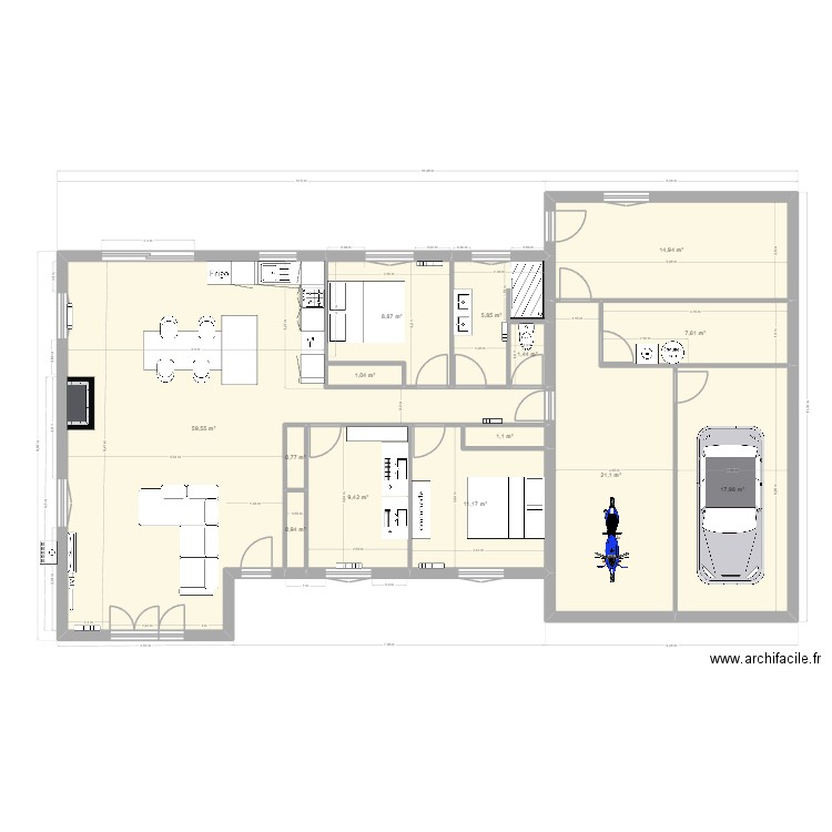 Senouillac v1. Plan de 14 pièces et 162 m2