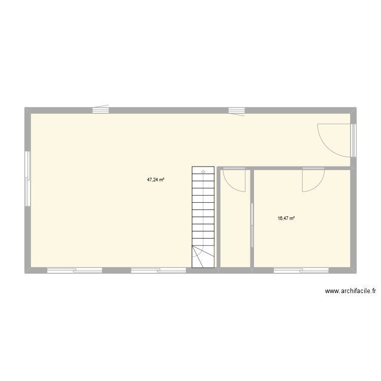 REZ DE CHAUSSE. Plan de 2 pièces et 64 m2