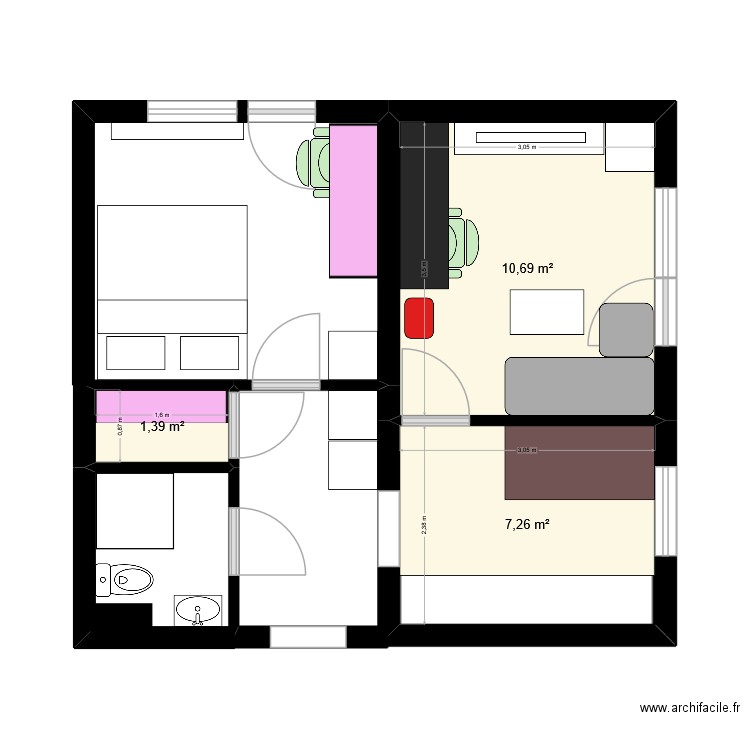 Potential new flat. Plan de 3 pièces et 19 m2