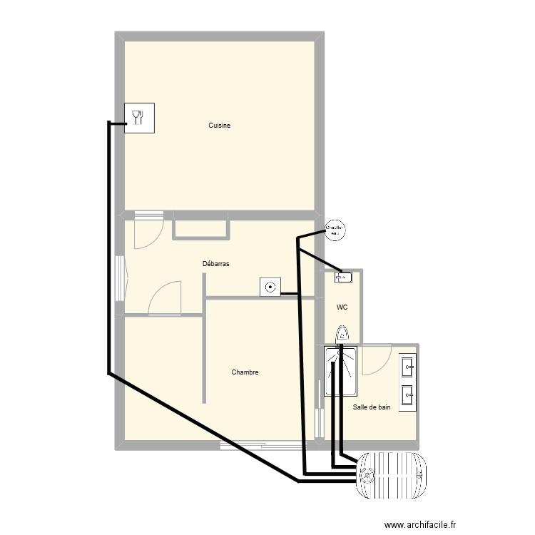 plan évacuation. Plan de 6 pièces et 65 m2