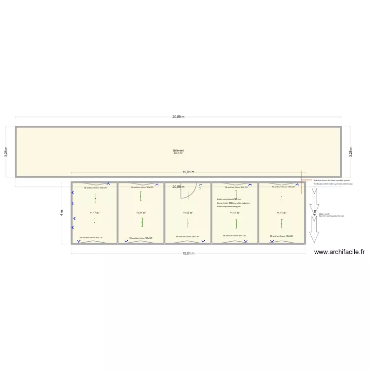 Semoulin package. Plan de 6  et 123 m²