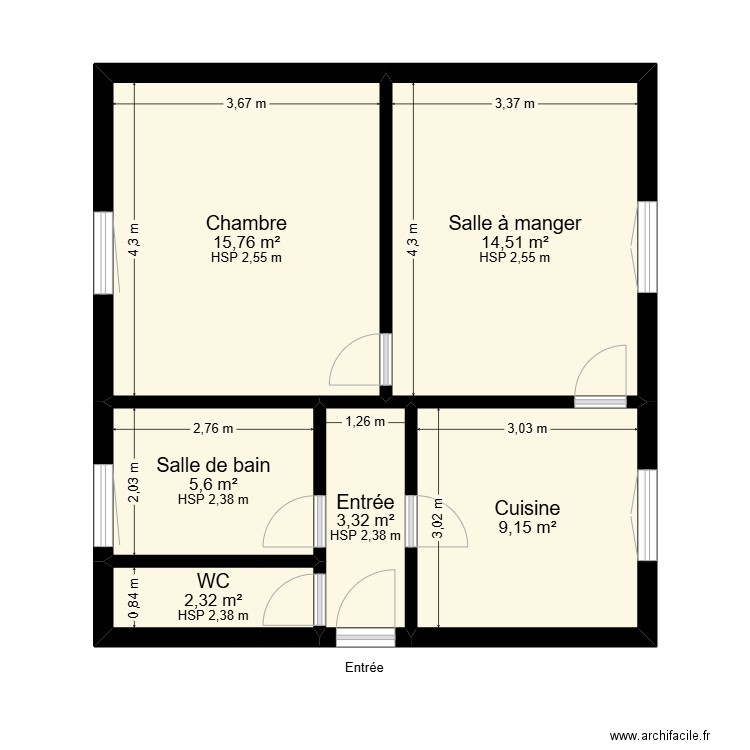 La Fouillouse 1er étage Gauche Actuel. Plan de 6 pièces et 51 m2