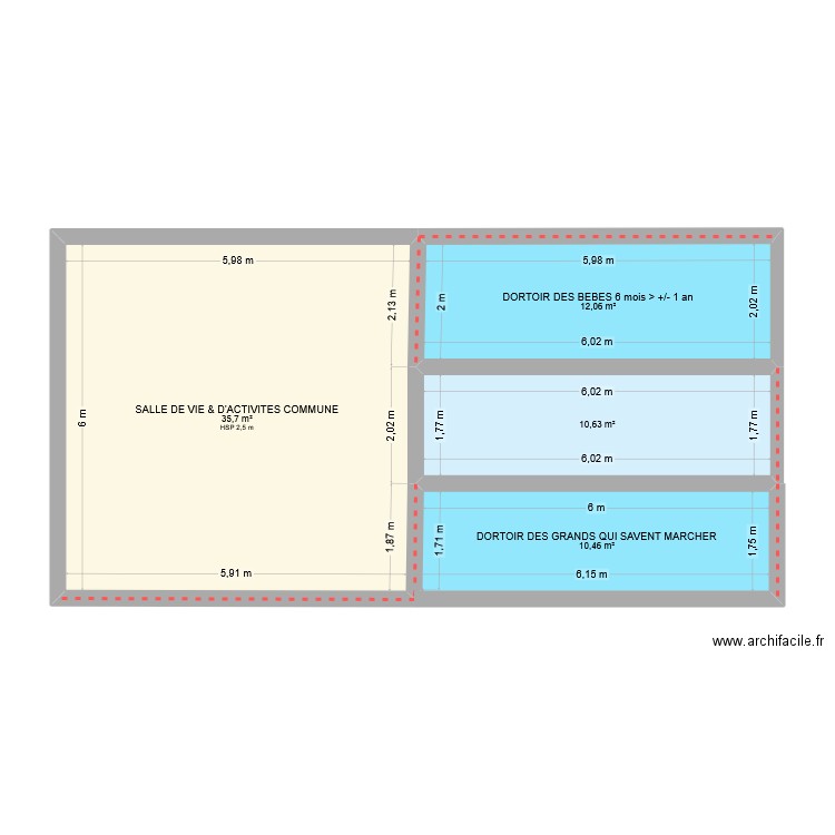 MICRO-CRECHE ML. Plan de 4 pièces et 69 m2