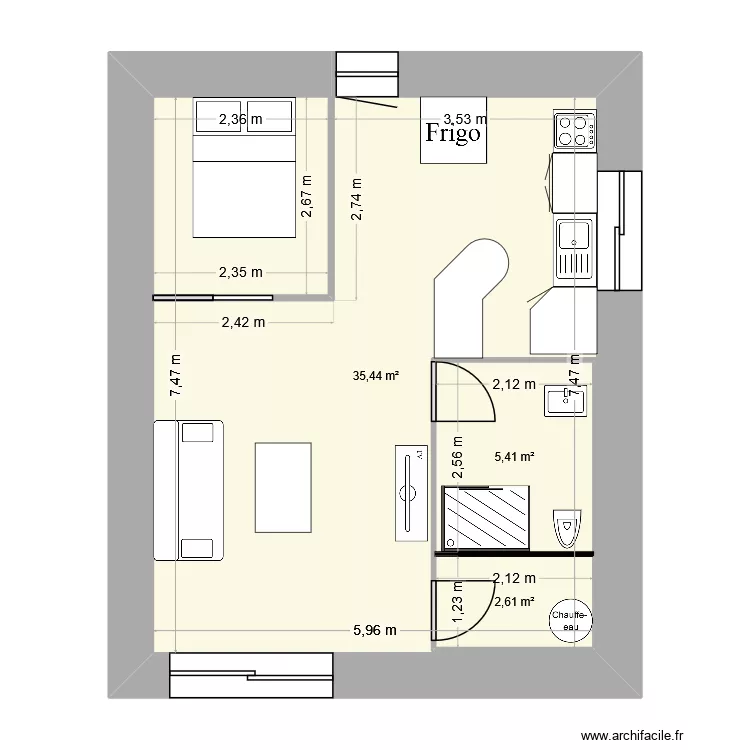 Loft 1. Plan de 3  et 52 m²